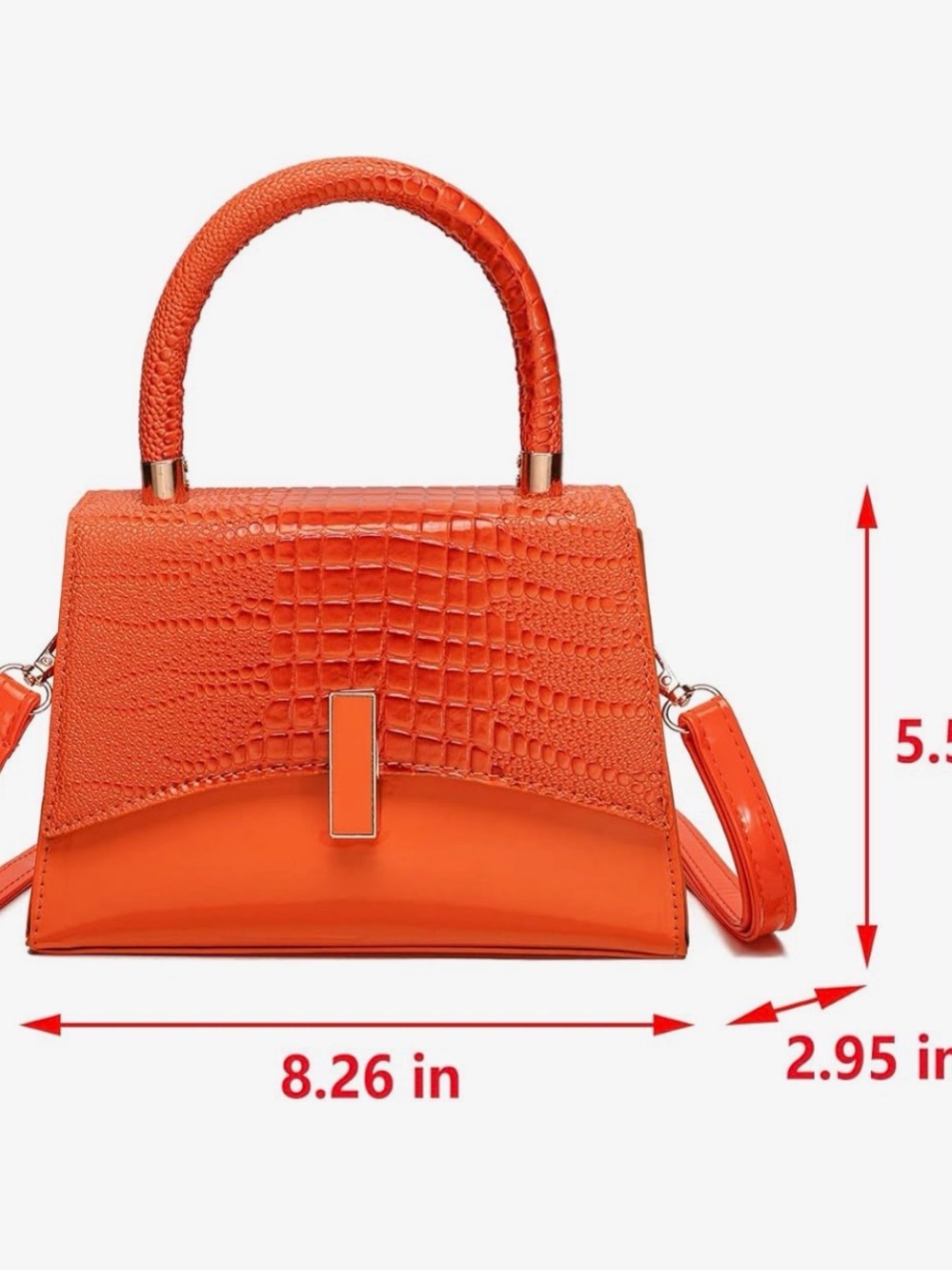 Orange Croc-Texture Top-Handle Bag - Picture 4 of 5